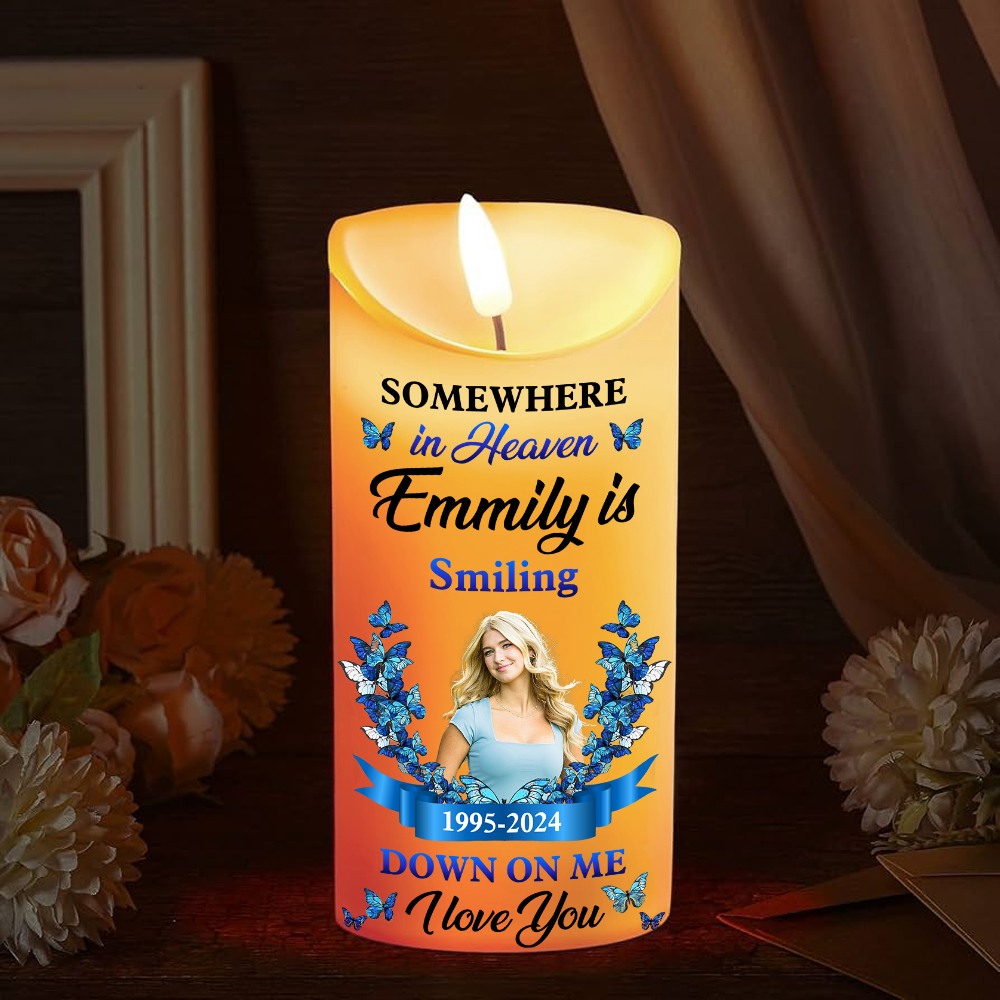 Somewhere In Heaven Custom Photo Memories LED Candle - Personalized Flameless LED Candle - Christmas Gift, Sympathy Gift For Family Members 2024