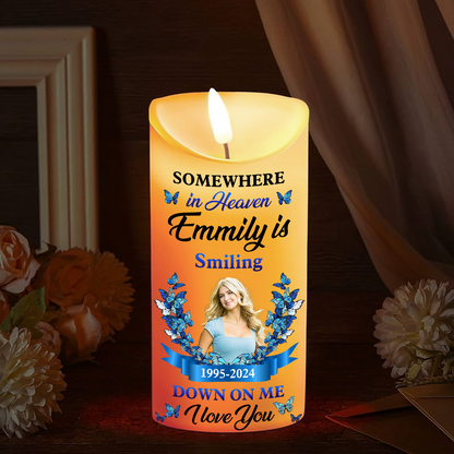 Somewhere In Heaven Custom Photo Memories LED Candle - Personalized Flameless LED Candle - Christmas Gift, Sympathy Gift For Family Members 2024