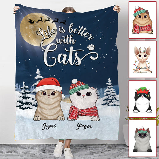 Das Leben ist besser mit Katzen Weihnachtsdecke - Personalisierte Decke