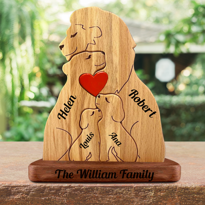 Personalisierte Löwenfamilie aus Holz - Puzzle Holzfamilie - Holzschnitzereien für Haustiere