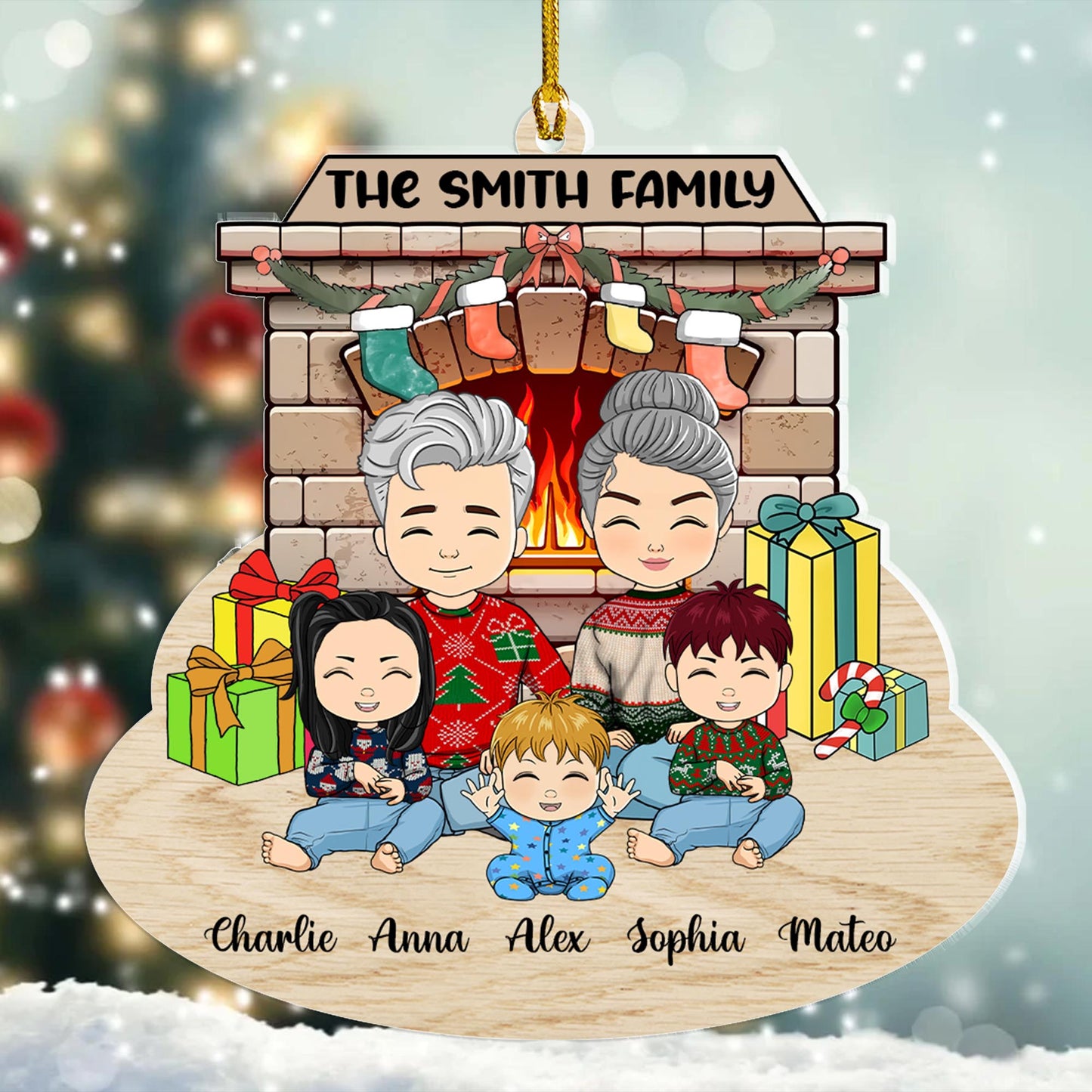 Family This Christmas With Fireplace - Personalized Custom Shape Acrylic Ornament