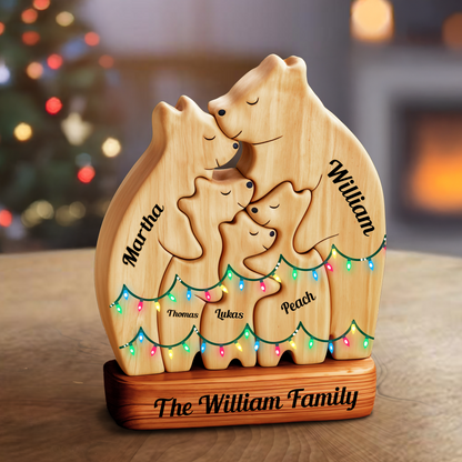 Christmas Wooden Bear Family Puzzle, Wooden Bear With Light, Christmas Family Keepsake Gifts