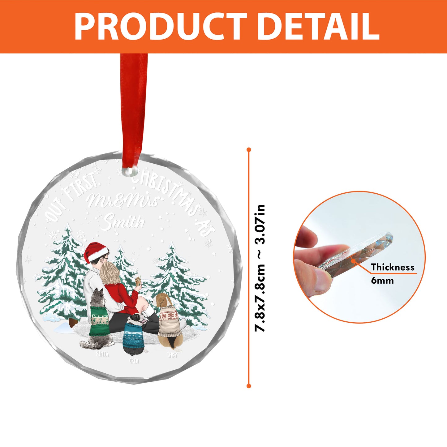 Personalisiertes Weihnachtsornament „Unser erstes Weihnachten als Mr. &amp; Mrs.“ aus Kristallglas – Weihnachtsornament für Paare 