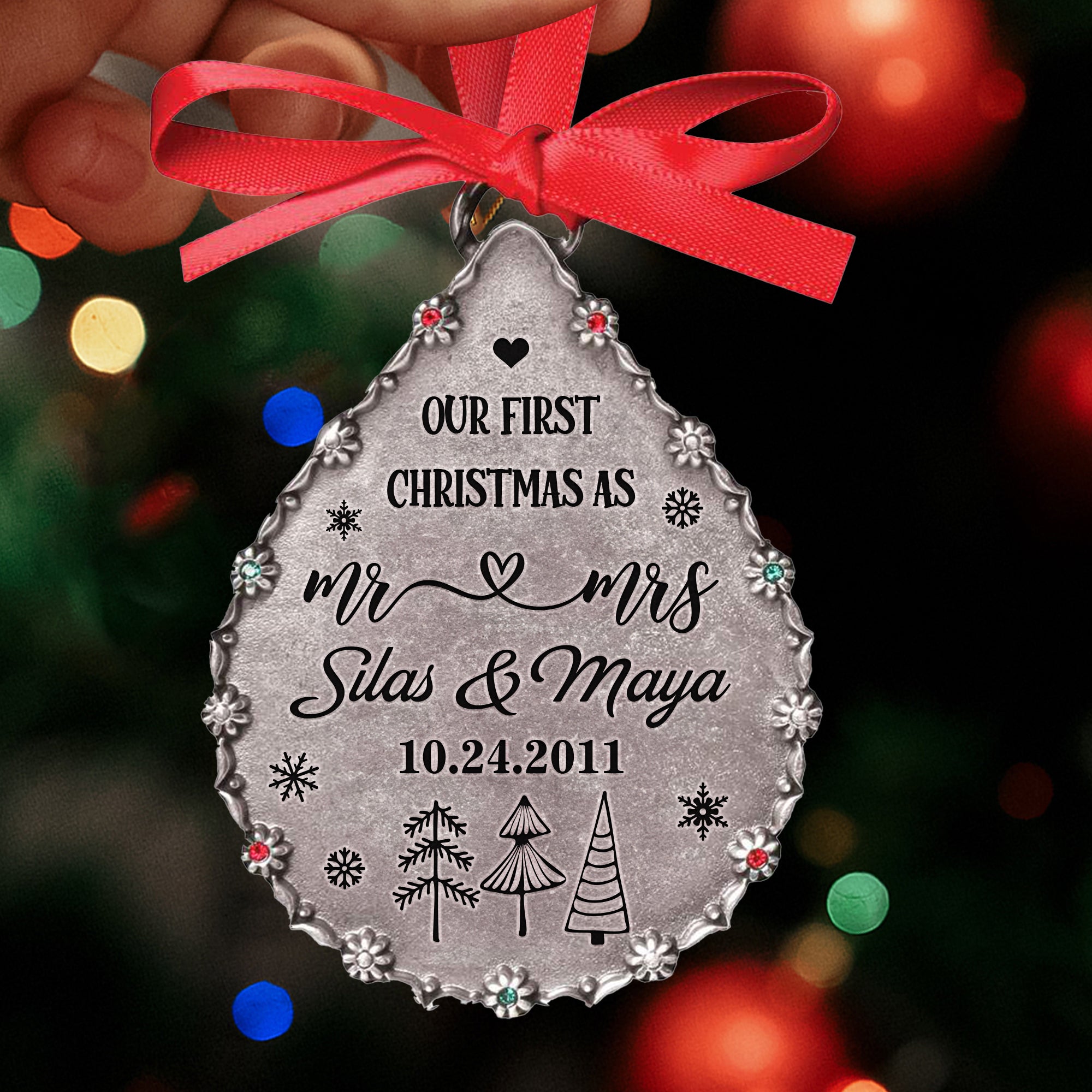 Our First Christmas Mr and Mrs Ornament - First Christmas Stainless Steel Ornament