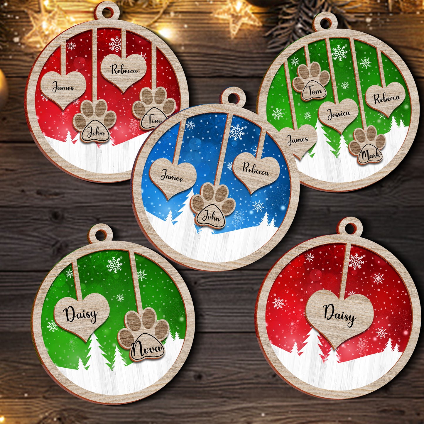 Family Christmas Ornament - Custom Shape Wood Ornament - 2 Layered Wood Ornament