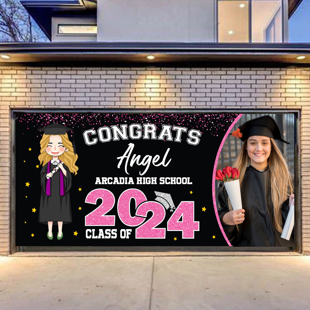 Glitter and Star Styles 2024 Congratulations Class Of 2024 - Graduation Garage Door Decorations, Single Garage, Garage Door Banner Covers - Garage Door Banner Decorations