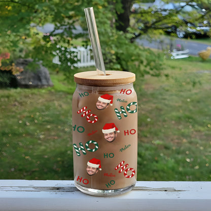 Ho Ho Ho Christmas Bottle/Frosted Bottle With Lid & Straw - Personalized Glass Bottle