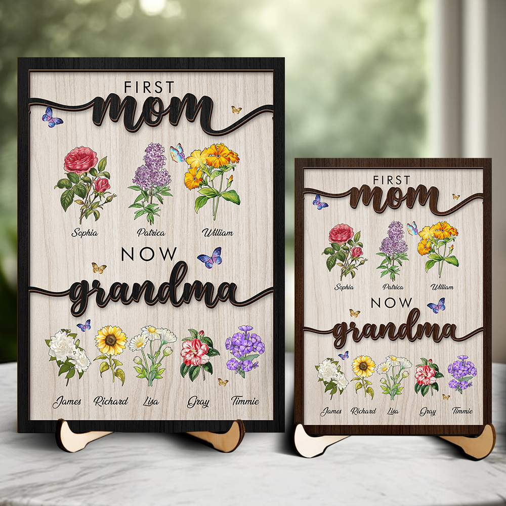 Grandma's Wooden Sign With Birth Flowers, Custom Birth Month Flowers, Personalized First Mom Now Grandma, Mother's Day Gift, Grandma's Gift