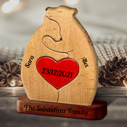 Personalisiertes Holzbärenpaar aus Holz - Puzzle Holzbärenfamilie - Holzschnitzereien für Haustiere