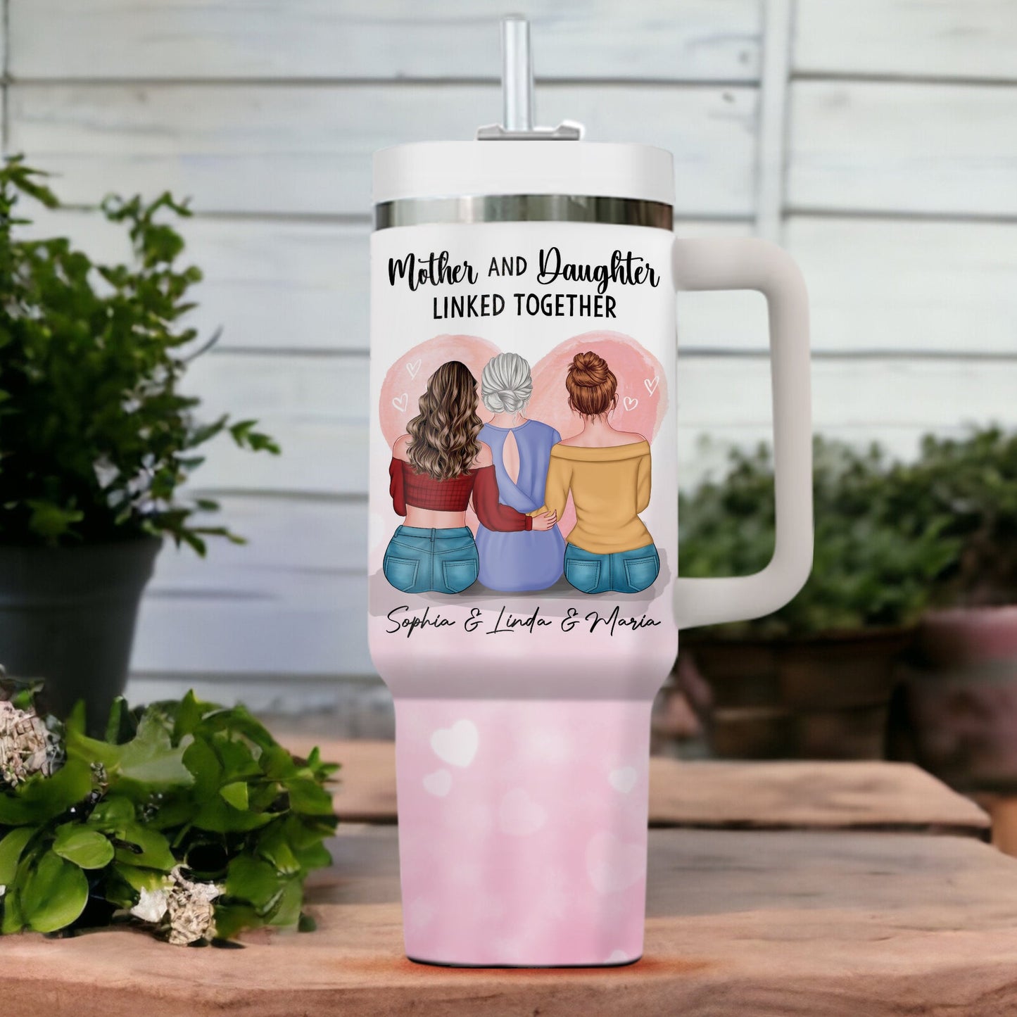 Mother And Daughter Forever Linked Together - Gift For Mom, Gift For Her - Personalized Custom Tumbler