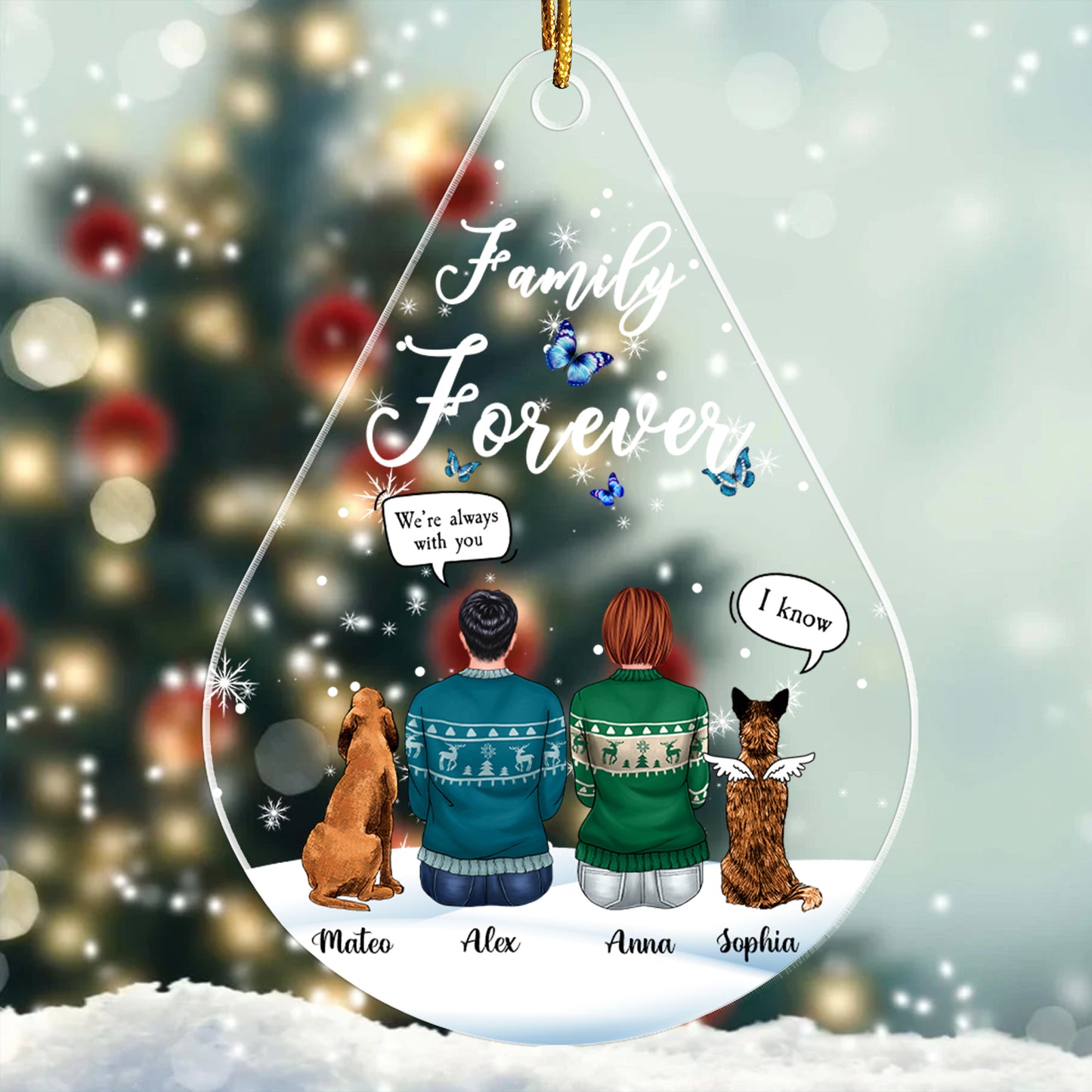 Gedenkornament „Family Forever“ – personalisiertes Acrylornament in individueller Form 