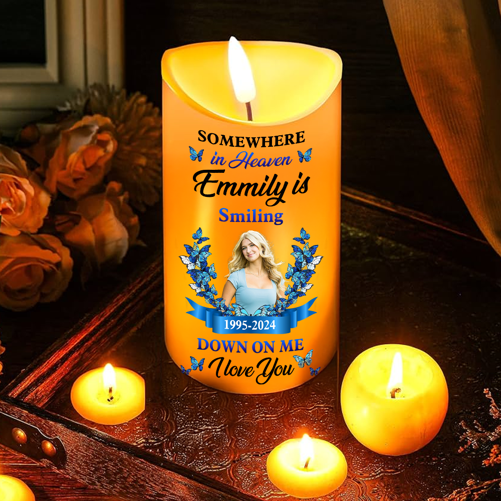 Somewhere In Heaven Custom Photo Memories LED Candle - Personalized Flameless LED Candle - Christmas Gift, Sympathy Gift For Family Members 2024