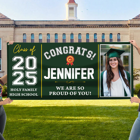 Classic Congratulations Class Of 2025 Banner - Graduation Polyester Fabric Banner - Unique Graduation Gift - Door Banner