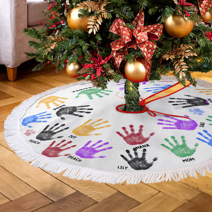 Christmas Tree Skirt - Personalized Christmas As A Family Handprints - Christmas Tree Cover