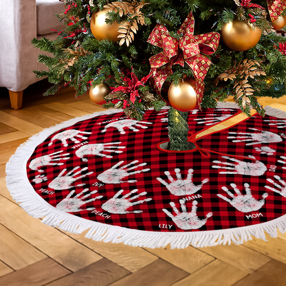 Christmas Tree Skirt - Personalized Christmas As A Family Handprints - Christmas Tree Cover