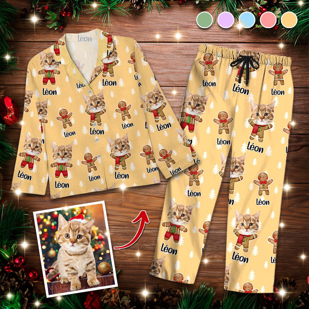 Set Pyjama Pain D'épices - Pyjama de Noël - Pyjama de Noël Personnalisé avec Photo