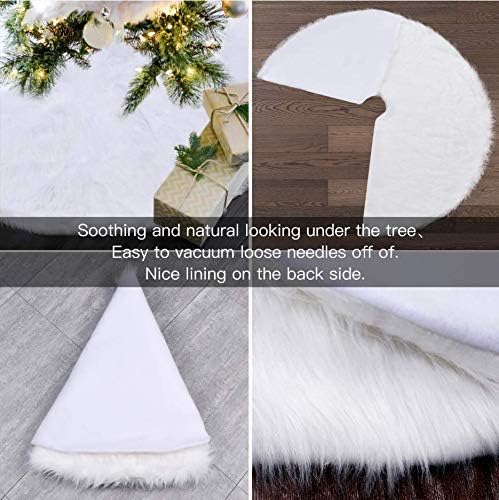 Christmas Tree Skirt, 48 Inch White Soft Faux Fur Tree Skirts, Plus Velvet Xmas Tree Skirt 30-72 Inch, Holiday Party Decor