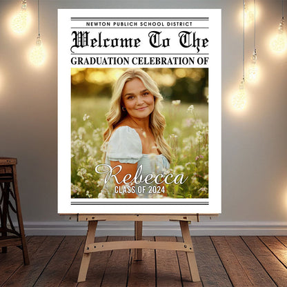 Newspaper Styles Class Of 2024 - Graduation Party Welcome Sign - Custom Photo Grad Party Sign - Personalized Graduation Decoration