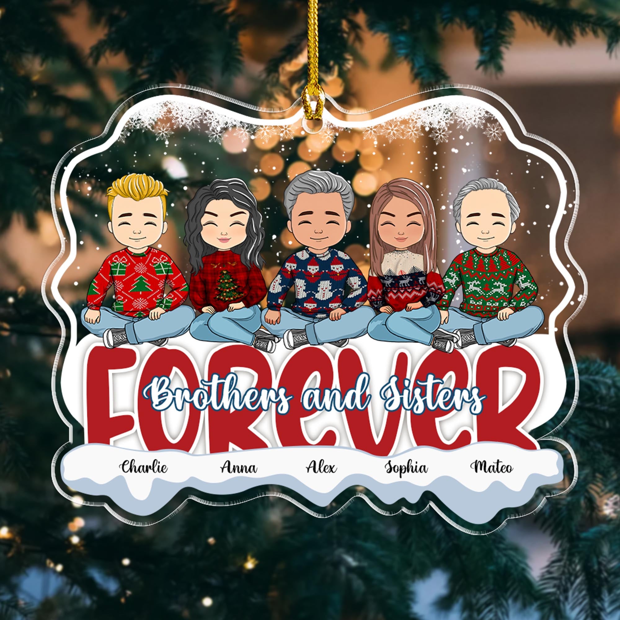 Brothers and Sister Forever Family Gift Ideas - Personalized Custom Shape Acrylic Ornament