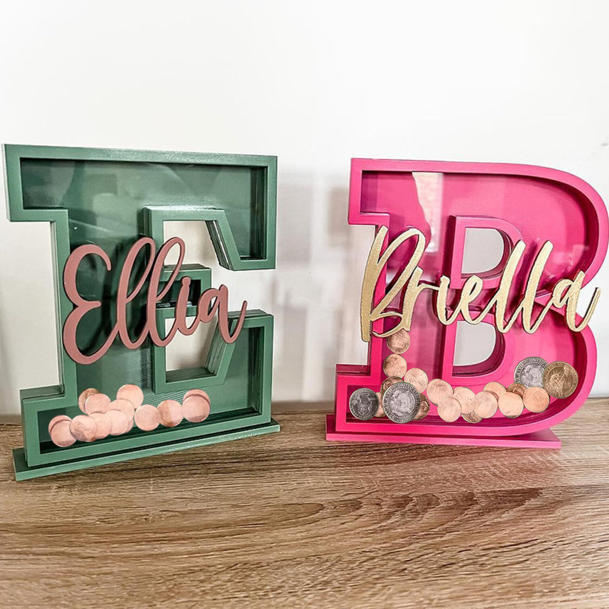 Personalized Kids Gift Piggy Bank, Wooden Letter Coin Bank For Kids - Custom Piggy Bank