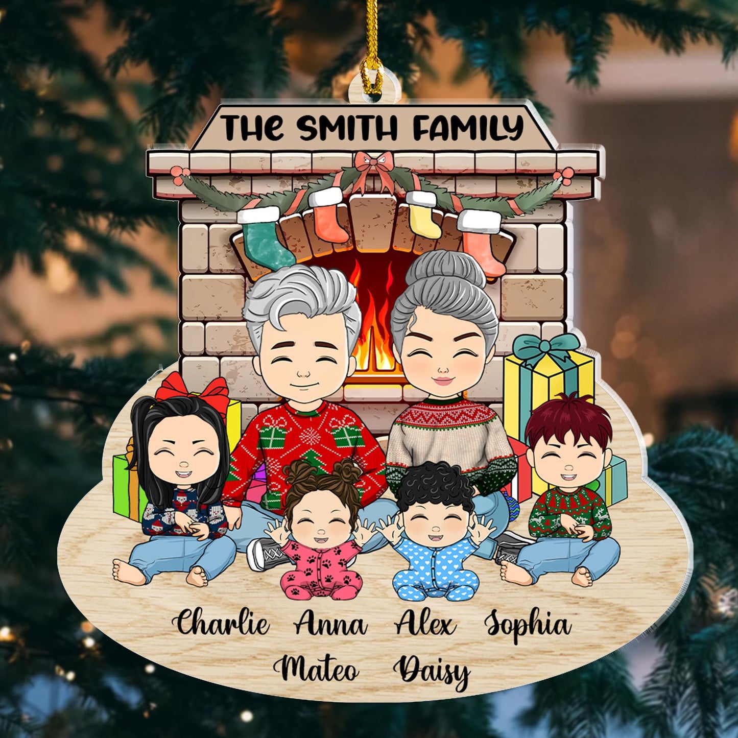 Family This Christmas With Fireplace - Personalized Custom Shape Acrylic Ornament