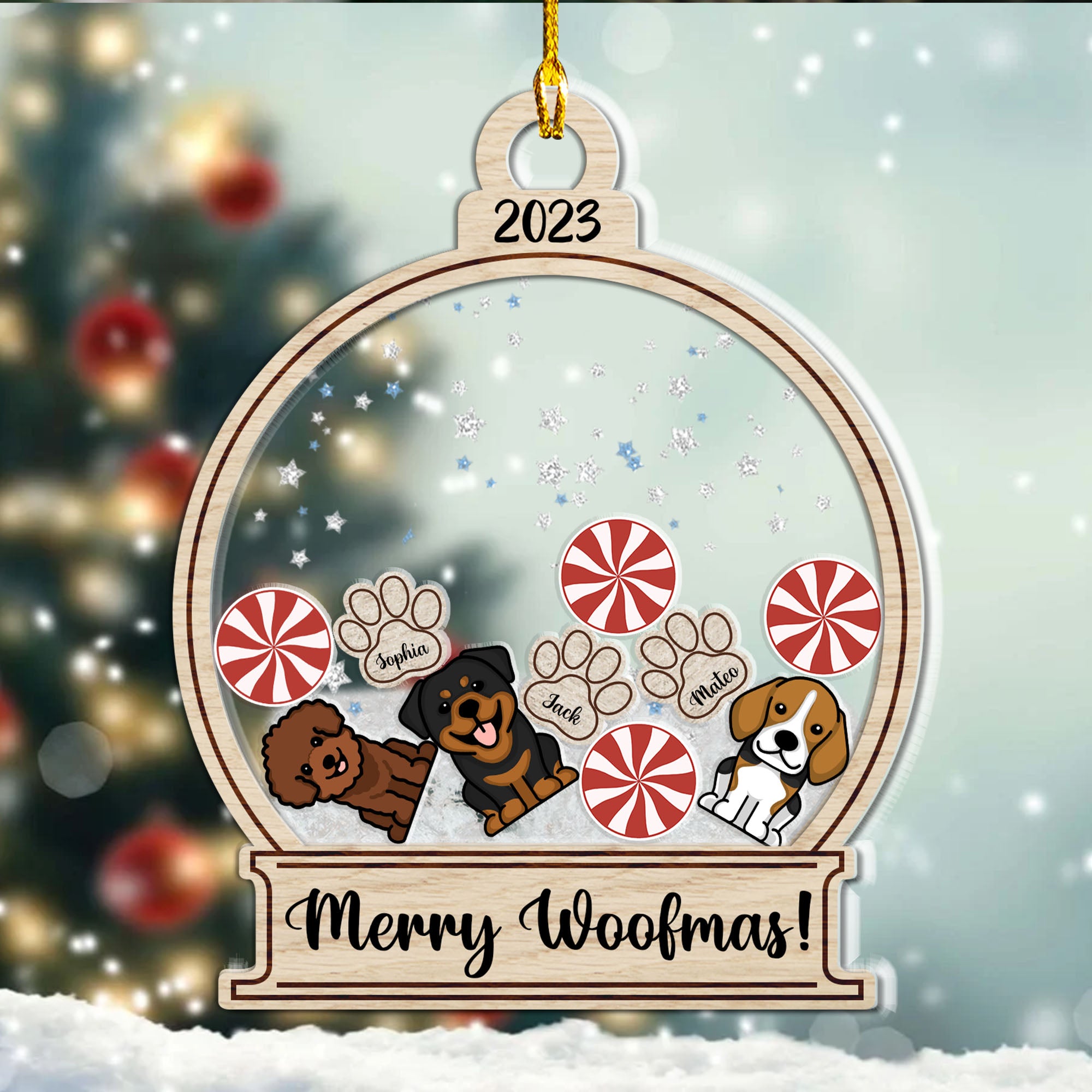 Merry Woofmas Candy Personlized Family Gift - Personalized Custom Shaker Ornament