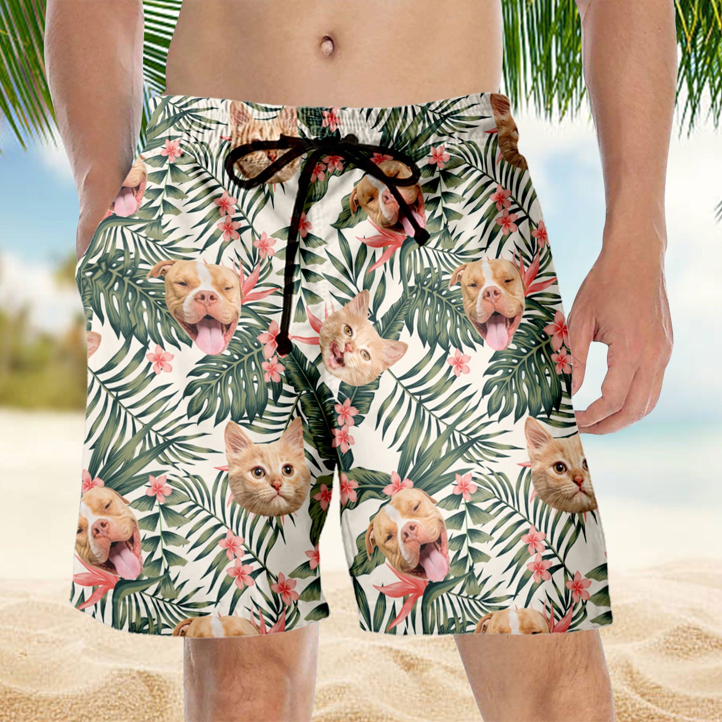 Benutzerdefinierte Hawaii-Shorts mit Gesicht für Party - Hawaii-Shorts für Hunde - Personalisiertes Hawaiihemd - Shorts zum Vatertag 