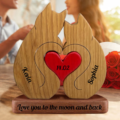 Couple Cats Together Personalized Wooden Couple - Puzzle Wooden Bears Family - Wooden Pet Carvings