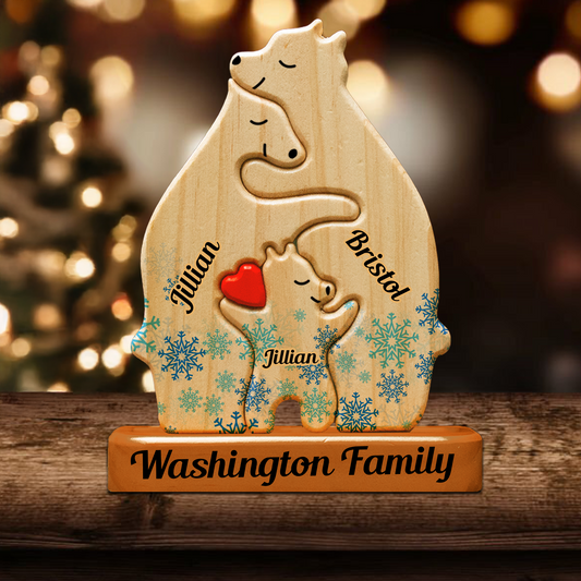 Snow Pattern Wooden Bear Family Puzzle, Wooden Bear Snowy , Christmas Family Keepsake Gifts