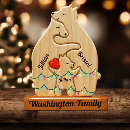 Christmas Wooden Bear Family Puzzle, Wooden Bear With Light, Christmas Family Keepsake Gifts