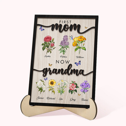 Grandma's Wooden Sign With Birth Flowers, Custom Birth Month Flowers, Personalized First Mom Now Grandma, Mother's Day Gift, Grandma's Gift