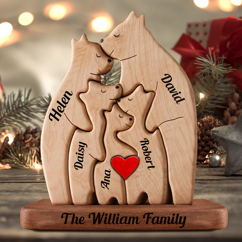 Personalized Wooden Bears Family, Bear Shaped Wood Puzzle with Custom Name- Gift for Mother's Day, Thanksgiving, Christmas