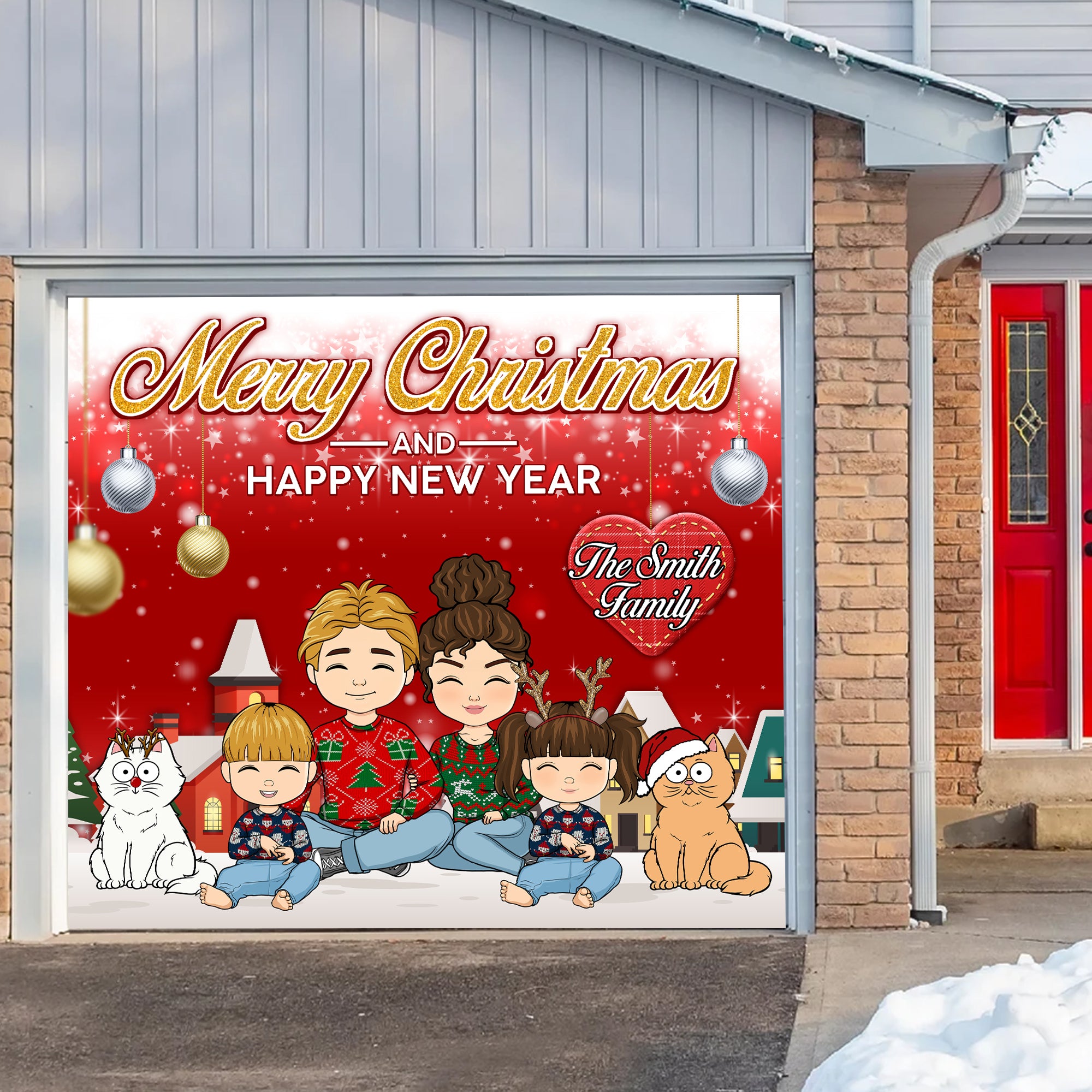 Merry Christmas and Happy New Year Garage Door Decorations - Single Garage - Garage Door Banner Covers