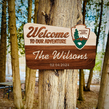 Custom National Park Sign, National Park Service Welcome Sign, Camp Wedding, Hiker Gift, Nature Lover, Anniversary, Welcome to Our Adventure Sign