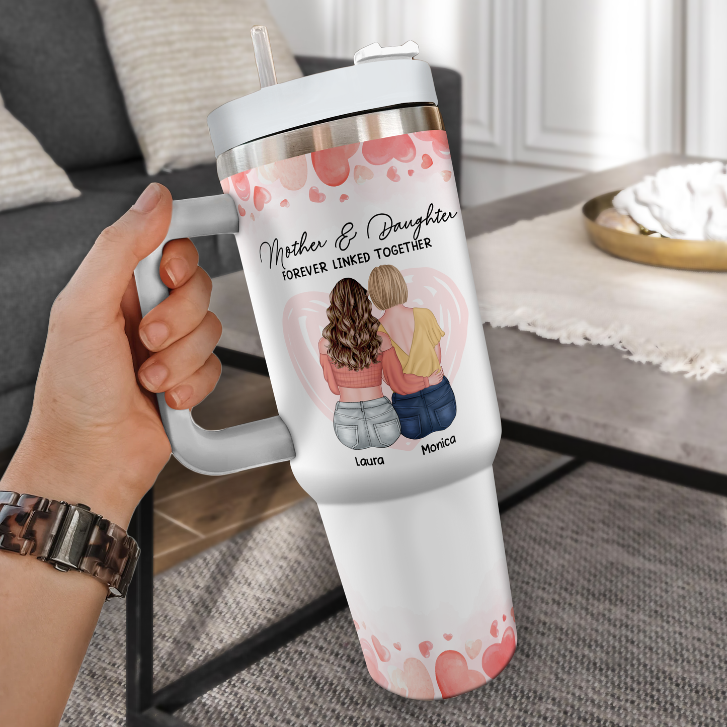 Mom And Daughter Forever Linked Together - Gift For Mom, Gift For Her - Personalized Custom Tumbler