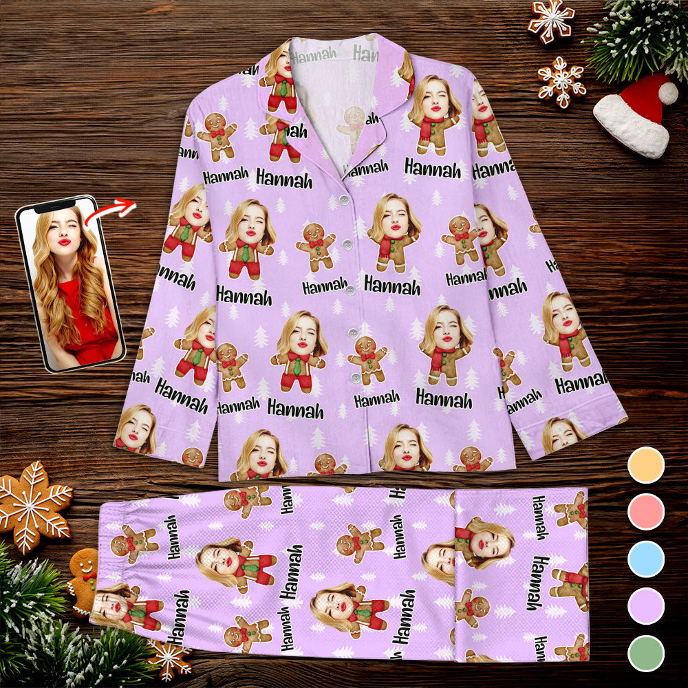 Set Pyjama Pain D'épices - Pyjama de Noël - Pyjama de Noël Personnalisé avec Photo