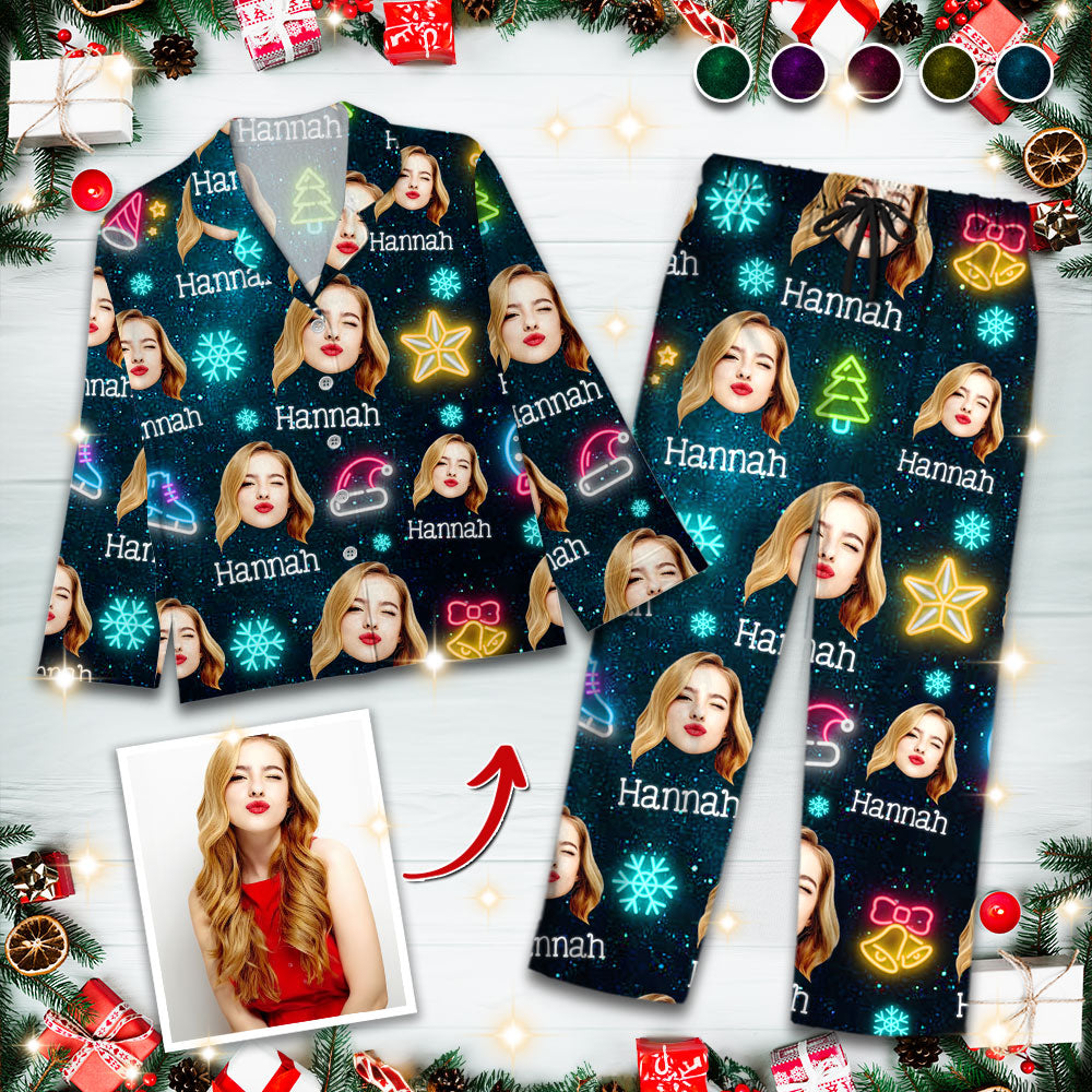 Custom Face Funny Light Up Christmas Pajamas Set - Personalized Photo Christmas Pajamas