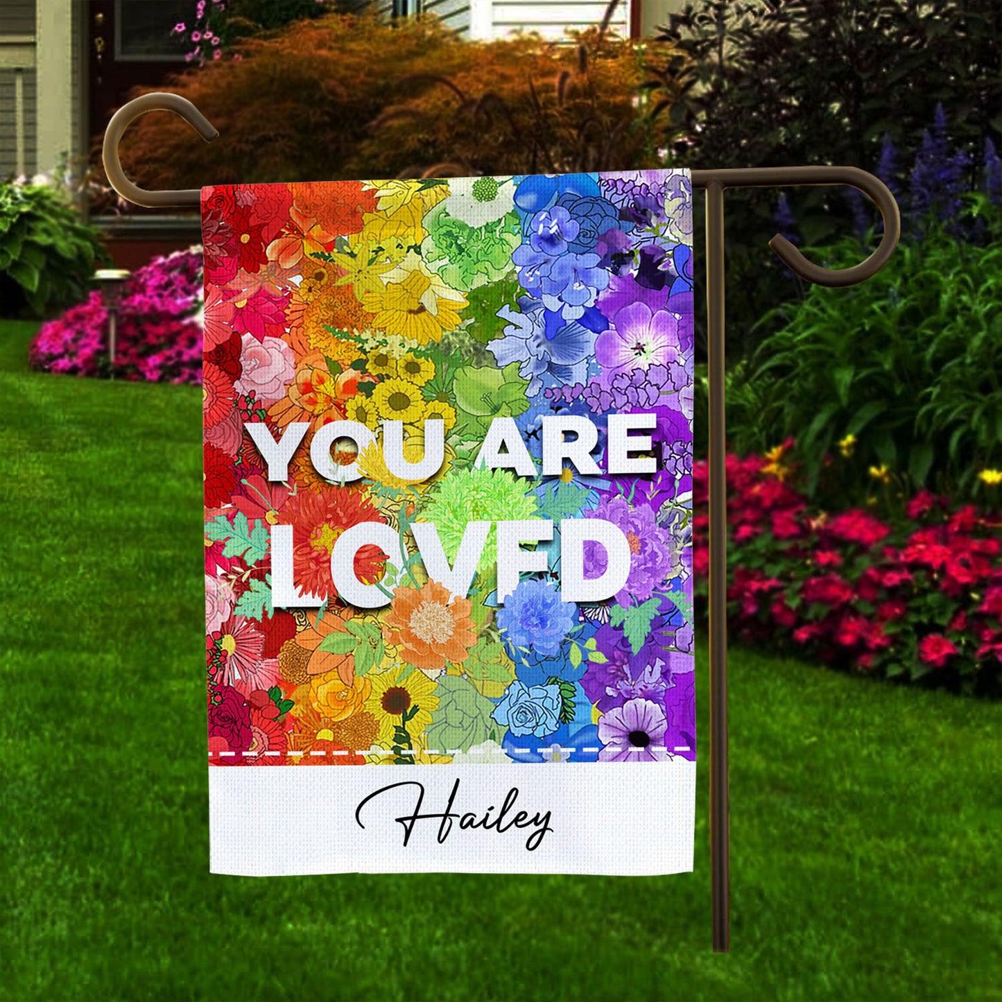 Personalized Floral Pride Flag Garden & House - LGBTQ+ Flag For Home - Beautiful Flower Pride Outdoor Garden Decor