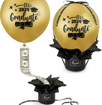 Nicht kundenspezifische „Happy Graduation“-Ballons, „Congrats Grad 2024“-Ballons als Partyüberraschung, Geldballonbox zum Ziehen für Bargeld