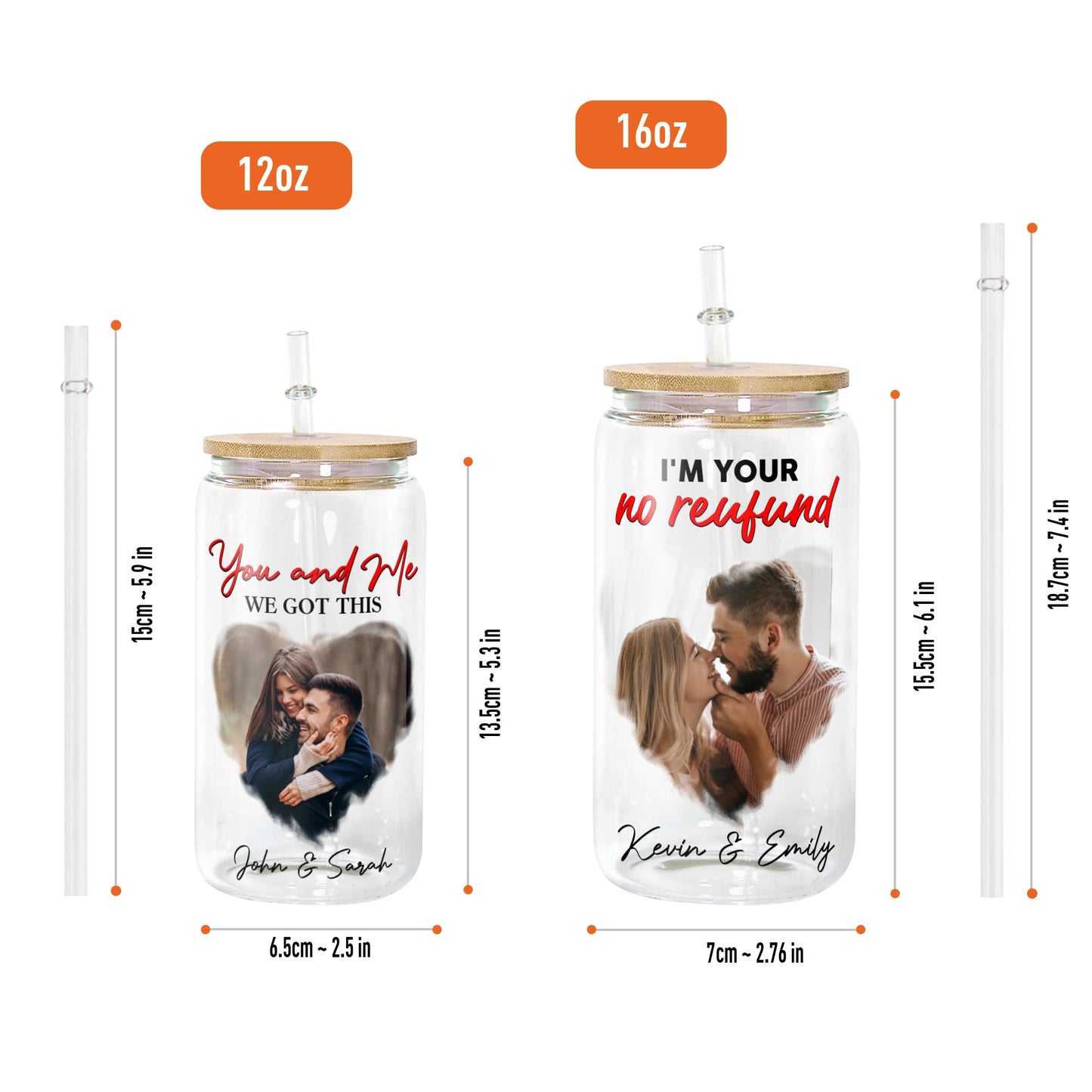 You and Me We Got This Glass Bottle/Frosted Bottle With Lid & Straw - Personalized Glass Bottle