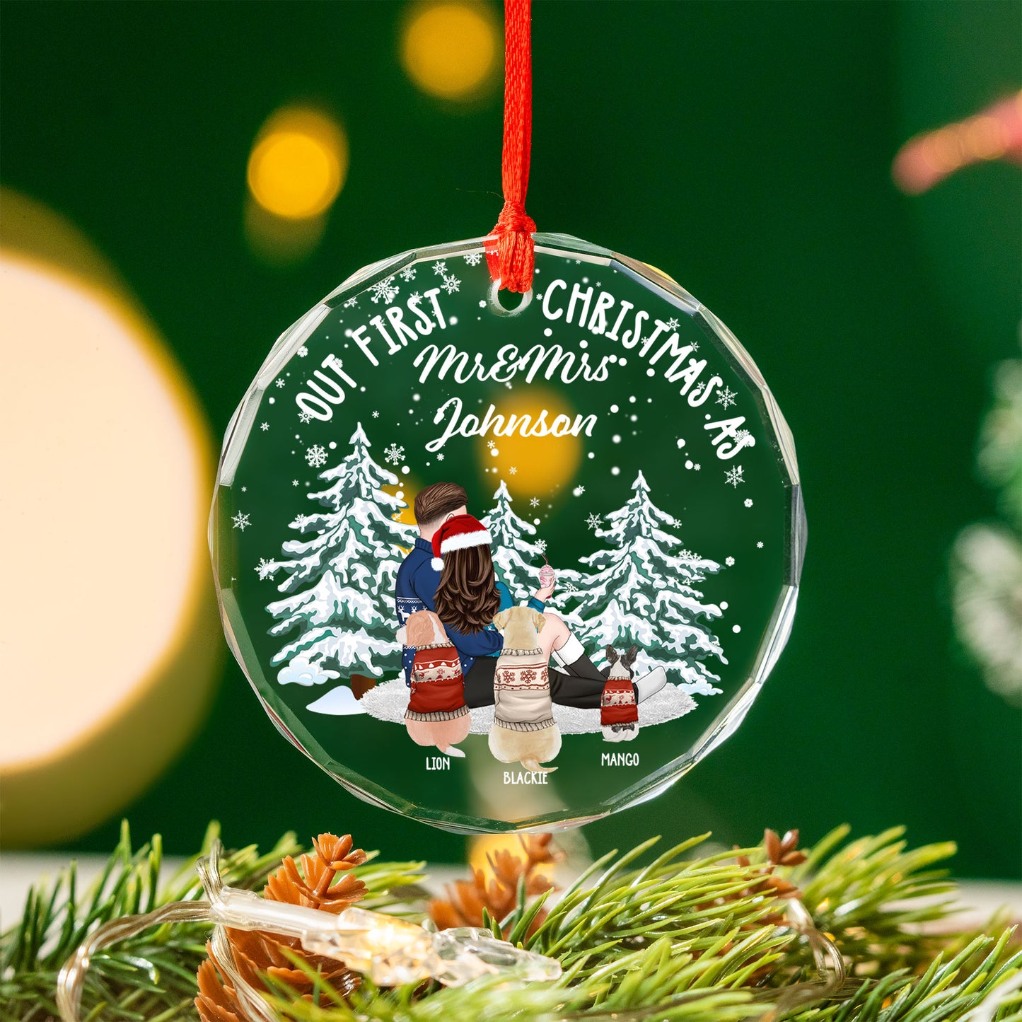 Personalisiertes Weihnachtsornament „Unser erstes Weihnachten als Mr. &amp; Mrs.“ aus Kristallglas – Weihnachtsornament für Paare 