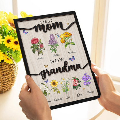 Grandma's Wooden Sign With Birth Flowers, Custom Birth Month Flowers, Personalized First Mom Now Grandma, Mother's Day Gift, Grandma's Gift