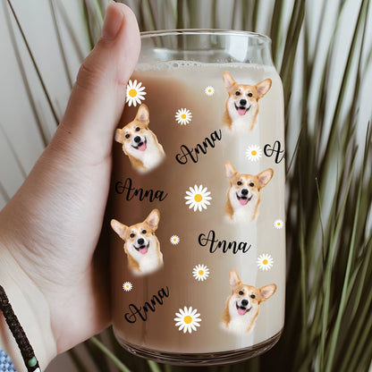 Sunflower Upload Face Dog Cat Glass Bottle/Frosted Bottle With Lid & Straw, Pet Lover Gift - Personalized Glass Bottle