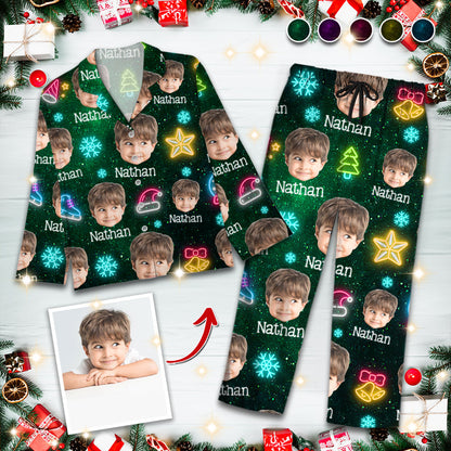 Custom Face Funny Light Up Christmas Pajamas Set - Personalized Photo Christmas Pajamas