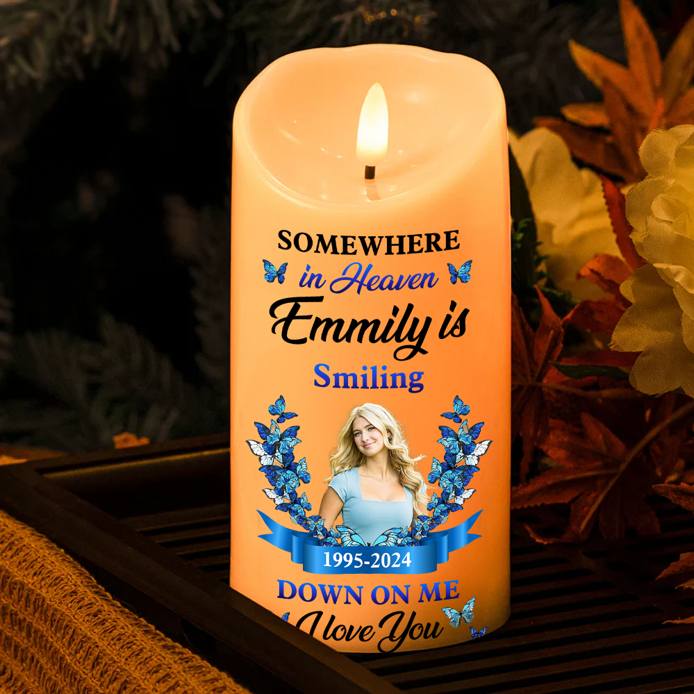 Somewhere In Heaven Custom Photo Memories LED Candle - Personalized Flameless LED Candle - Christmas Gift, Sympathy Gift For Family Members 2024