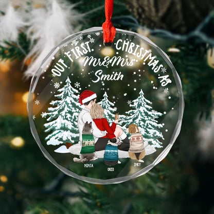 Personalisiertes Weihnachtsornament „Unser erstes Weihnachten als Mr. &amp; Mrs.“ aus Kristallglas – Weihnachtsornament für Paare 