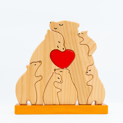 Personalisierte Holzbärenfamilie Ver 3 - Puzzle Holzbärenfamilie - Holzschnitzereien für Haustiere