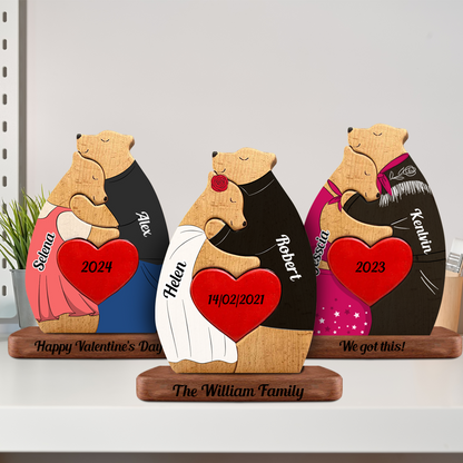 Anniversary Personalized Wooden Bears Couple with Clothes- Puzzle Wooden Bears Family - Wooden Pet Carvings