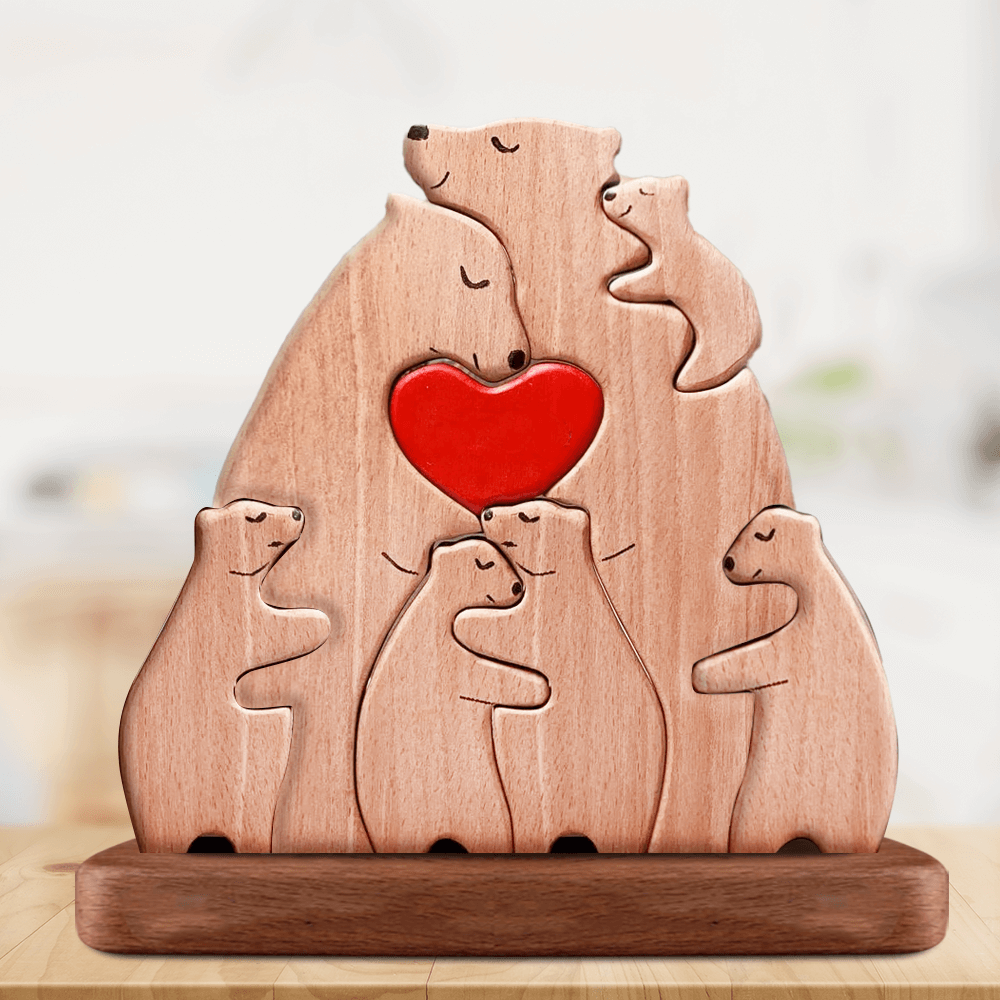 Non Custom Wooden Bears Family - Puzzle Wooden Bears Family - Wooden Pet Carvings