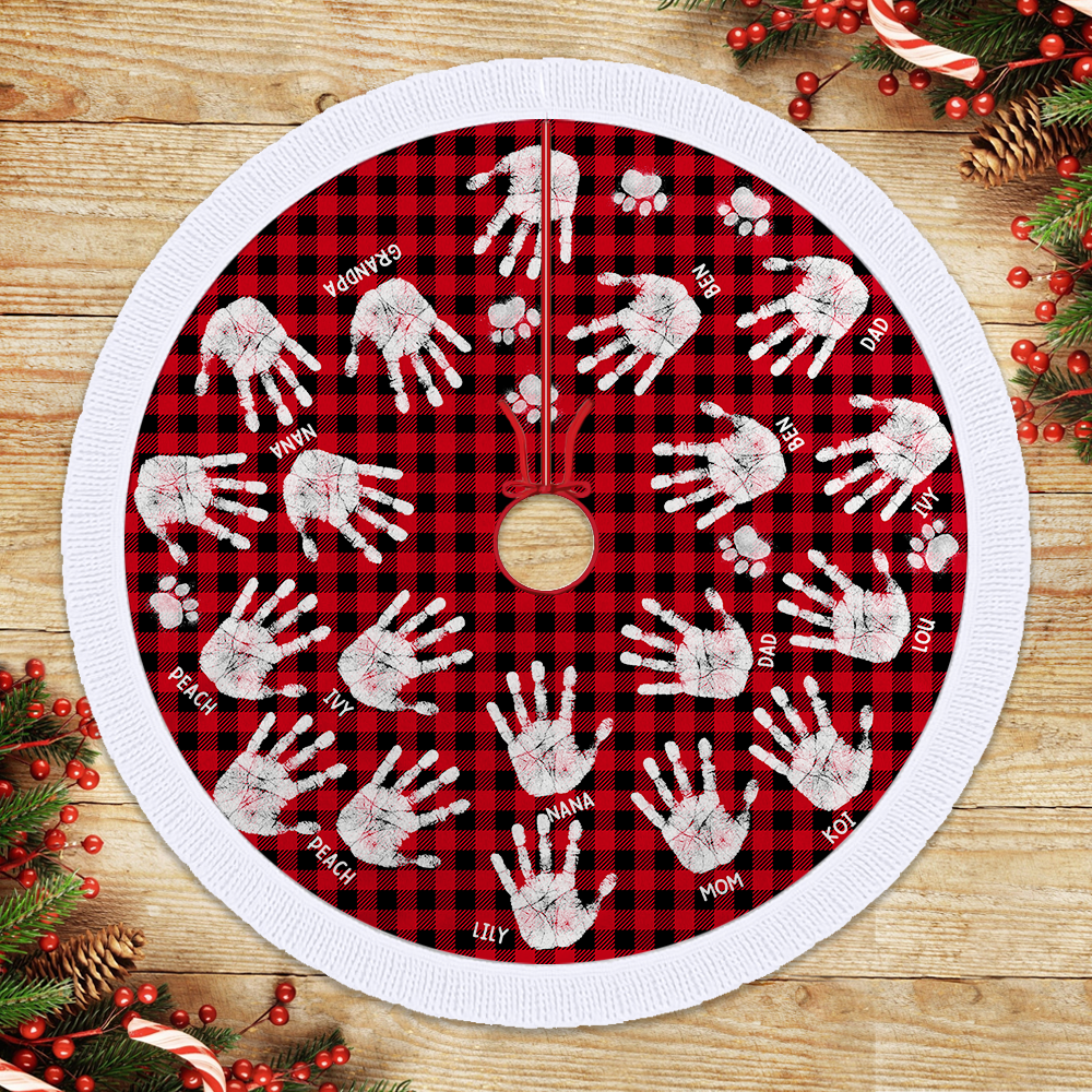 Christmas Tree Skirt - Personalized Christmas As A Family Handprints - Christmas Tree Cover